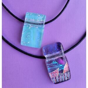 Two Fused Dichroic Glass Pendant Necklaces Handmade Glass Gifts